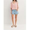 image:imageMakeMeChic Womens Striped Rugby Shirt Tops Half Sleeve Button Up Preppy Tee Tops StreetwearPink