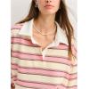 image:imageMakeMeChic Womens Striped Rugby Shirt Tops Half Sleeve Button Up Preppy Tee Tops StreetwearPink