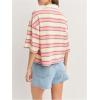 image:imageMakeMeChic Womens Striped Rugby Shirt Tops Half Sleeve Button Up Preppy Tee Tops StreetwearPink