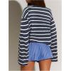 image:imageMakeMeChic Womens Striped Shirt Long Bell Sleeve Crew Neck Basic Going Out TopsBlue