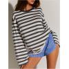 image:imageMakeMeChic Womens Striped Shirt Long Bell Sleeve Crew Neck Basic Going Out TopsMulticolor