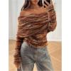 image:imageMakeMeChic Womens Striped Sweater Off The Shoulder Long Sleeve Tops Y2k Fuzzy Going Out TopsBrown