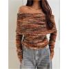 image:imageMakeMeChic Womens Striped Sweater Off The Shoulder Long Sleeve Tops Y2k Fuzzy Going Out TopsBrown