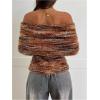 image:imageMakeMeChic Womens Striped Sweater Off The Shoulder Long Sleeve Tops Y2k Fuzzy Going Out TopsBrown