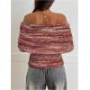 image:imageMakeMeChic Womens Striped Sweater Off The Shoulder Long Sleeve Tops Y2k Fuzzy Going Out TopsBurgundy