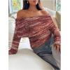 image:imageMakeMeChic Womens Striped Sweater Off The Shoulder Long Sleeve Tops Y2k Fuzzy Going Out TopsBurgundy