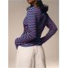image:imageMakeMeChic Womens Striped Sweatshirt Crew Neck Long Sleeve Knit T Shirt Tops with ScarfBlue