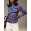 image:imageMakeMeChic Womens Striped Sweatshirt Crew Neck Long Sleeve Knit T Shirt Tops with ScarfBlue
