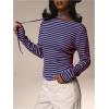 image:imageMakeMeChic Womens Striped Sweatshirt Crew Neck Long Sleeve Knit T Shirt Tops with ScarfBlue