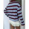 image:imageMakeMeChic Womens Striped T Shirts Button Up Collar Long Sleeve Preppy Rugby Shirt TopsCoffee Brown
