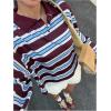 image:imageMakeMeChic Womens Striped T Shirts Button Up Collar Long Sleeve Preppy Rugby Shirt TopsCoffee Brown