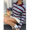 image:imageMakeMeChic Womens Striped T Shirts Button Up Collar Long Sleeve Preppy Rugby Shirt TopsCoffee Brown