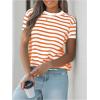 image:imageMakeMeChic Womens Summer Short Sleeve Striped Shirt Crewneck Fashion Colourful Shirts Going Out Spring Clothes Basic BlousesOrange