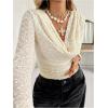 image:imageMakeMeChic Womens Swiss Dots Cowl Neck Tops Long Sleeve Ruched Business Crop Tee ShirtApricot