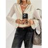 image:imageMakeMeChic Womens Swiss Dots Cowl Neck Tops Long Sleeve Ruched Business Crop Tee ShirtApricot