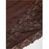 image:imageMakeMeChic Womens Wrap Blouse Pilates Workout Top Lace Trim Bell Sleeve V Neck ShirtBrown