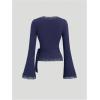 image:imageMakeMeChic Womens Wrap Blouse Pilates Workout Top Lace Trim Bell Sleeve V Neck ShirtRoyal Blue