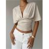 image:imageMakeMeChic Womens Y2k Crop Tops Deep V Neck Dolman Sleeve Tops Cute Summer T Shirt Going Out TopsApricot