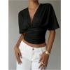 image:imageMakeMeChic Womens Y2k Crop Tops Deep V Neck Dolman Sleeve Tops Cute Summer T Shirt Going Out TopsBlack