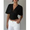image:imageMakeMeChic Womens Y2k Crop Tops Deep V Neck Dolman Sleeve Tops Cute Summer T Shirt Going Out TopsBlack