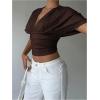 image:imageMakeMeChic Womens Y2k Crop Tops Deep V Neck Dolman Sleeve Tops Cute Summer T Shirt Going Out TopsCoffee Brown
