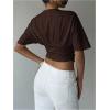 image:imageMakeMeChic Womens Y2k Crop Tops Deep V Neck Dolman Sleeve Tops Cute Summer T Shirt Going Out TopsCoffee Brown