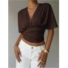 image:imageMakeMeChic Womens Y2k Crop Tops Deep V Neck Dolman Sleeve Tops Cute Summer T Shirt Going Out TopsCoffee Brown