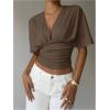 image:imageMakeMeChic Womens Y2k Crop Tops Deep V Neck Dolman Sleeve Tops Cute Summer T Shirt Going Out TopsMocha Brown