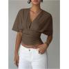 image:imageMakeMeChic Womens Y2k Crop Tops Deep V Neck Dolman Sleeve Tops Cute Summer T Shirt Going Out TopsMocha Brown
