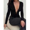 image:imageMakeMeChic Womens Y2k Deep V Neck Top Asymmetrical Cowl Neck Long Sleeve Going Out Tops T ShirtBlack