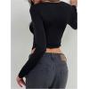 image:imageMakeMeChic Womens Y2k Deep V Neck Top Asymmetrical Cowl Neck Long Sleeve Going Out Tops T ShirtBlack