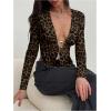 image:imageMakeMeChic Womens Y2k Deep V Neck Top Asymmetrical Cowl Neck Long Sleeve Going Out Tops T ShirtBrown Leopard Print