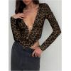 image:imageMakeMeChic Womens Y2k Deep V Neck Top Asymmetrical Cowl Neck Long Sleeve Going Out Tops T ShirtBrown Leopard Print