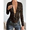 image:imageMakeMeChic Womens Y2k Deep V Neck Top Asymmetrical Cowl Neck Long Sleeve Going Out Tops T ShirtBrown Leopard Print