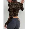image:imageMakeMeChic Womens Y2k Deep V Neck Top Asymmetrical Cowl Neck Long Sleeve Going Out Tops T ShirtBrown Leopard Print