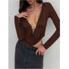image:imageMakeMeChic Womens Y2k Deep V Neck Top Asymmetrical Cowl Neck Long Sleeve Going Out Tops T ShirtCoffee Brown