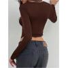 image:imageMakeMeChic Womens Y2k Deep V Neck Top Asymmetrical Cowl Neck Long Sleeve Going Out Tops T ShirtCoffee Brown