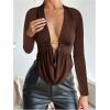 image:imageMakeMeChic Womens Y2k Deep V Neck Top Asymmetrical Cowl Neck Long Sleeve Going Out Tops T ShirtCoffee Brown