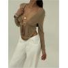 image:imageMakeMeChic Womens Y2k Deep V Neck Top Asymmetrical Cowl Neck Long Sleeve Going Out Tops T ShirtKhaki