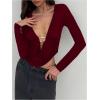image:imageMakeMeChic Womens Y2k Deep V Neck Top Asymmetrical Cowl Neck Long Sleeve Going Out Tops T ShirtRed