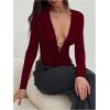 image:imageMakeMeChic Womens Y2k Deep V Neck Top Asymmetrical Cowl Neck Long Sleeve Going Out Tops T ShirtRed