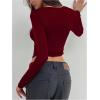 image:imageMakeMeChic Womens Y2k Deep V Neck Top Asymmetrical Cowl Neck Long Sleeve Going Out Tops T ShirtRed
