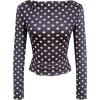 image:imageMakeMeChic Womens Y2k Polka Dots T Shirts Boat Neck Long Sleeve Fitted Going Out TopsBlue