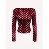 image:imageMakeMeChic Womens Y2k Polka Dots T Shirts Boat Neck Long Sleeve Fitted Going Out TopsBurgundy