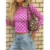 image:imageMakeMeChic Womens Y2k Polka Dots T Shirts Boat Neck Long Sleeve Fitted Going Out TopsHot Pink