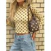 image:imageMakeMeChic Womens Y2k Polka Dots T Shirts Boat Neck Long Sleeve Fitted Going Out TopsYellow