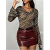 image:imageMakeMeChic Womens Zebra Print Top Striped Cowl Neck Tee Shirt Long Sleeve Mesh Sheer Y2K Summer TopsMulticolor