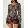 image:imageMakeMeChic Womens Zebra Print Top Striped Cowl Neck Tee Shirt Long Sleeve Mesh Sheer Y2K Summer TopsMulticolor