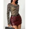 image:imageMakeMeChic Womens Zebra Print Top Striped Cowl Neck Tee Shirt Long Sleeve Mesh Sheer Y2K Summer TopsMulticolor