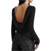 image:imageMakeMeChic Womens Backless Tops Long Sleeve Crew Neck T Shirts Fitted Y2k Going Out TopBlack